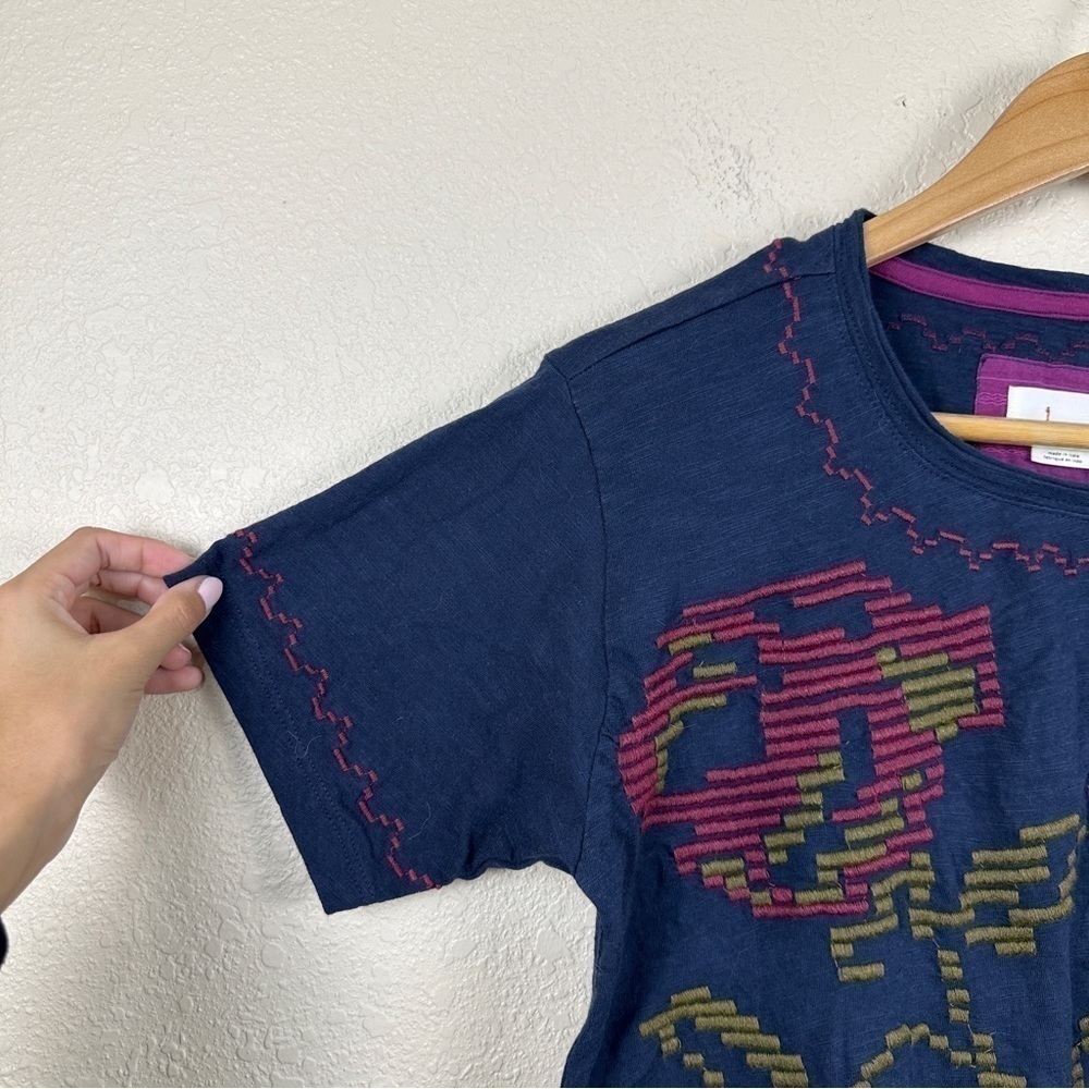 by Anthropologie Alice Embroidered Crew Neck Cotton Short Sleeve Top Size XS - Picture 4 of 12